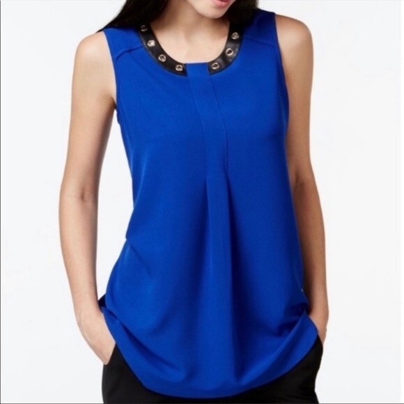 Alfani royal blue top with faux leather and grommet detail Size 8P - Picture 1 of 5
